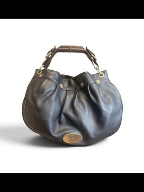 Mulberry Dark Brown Pebbled Leather Hobo with Brass Plaque